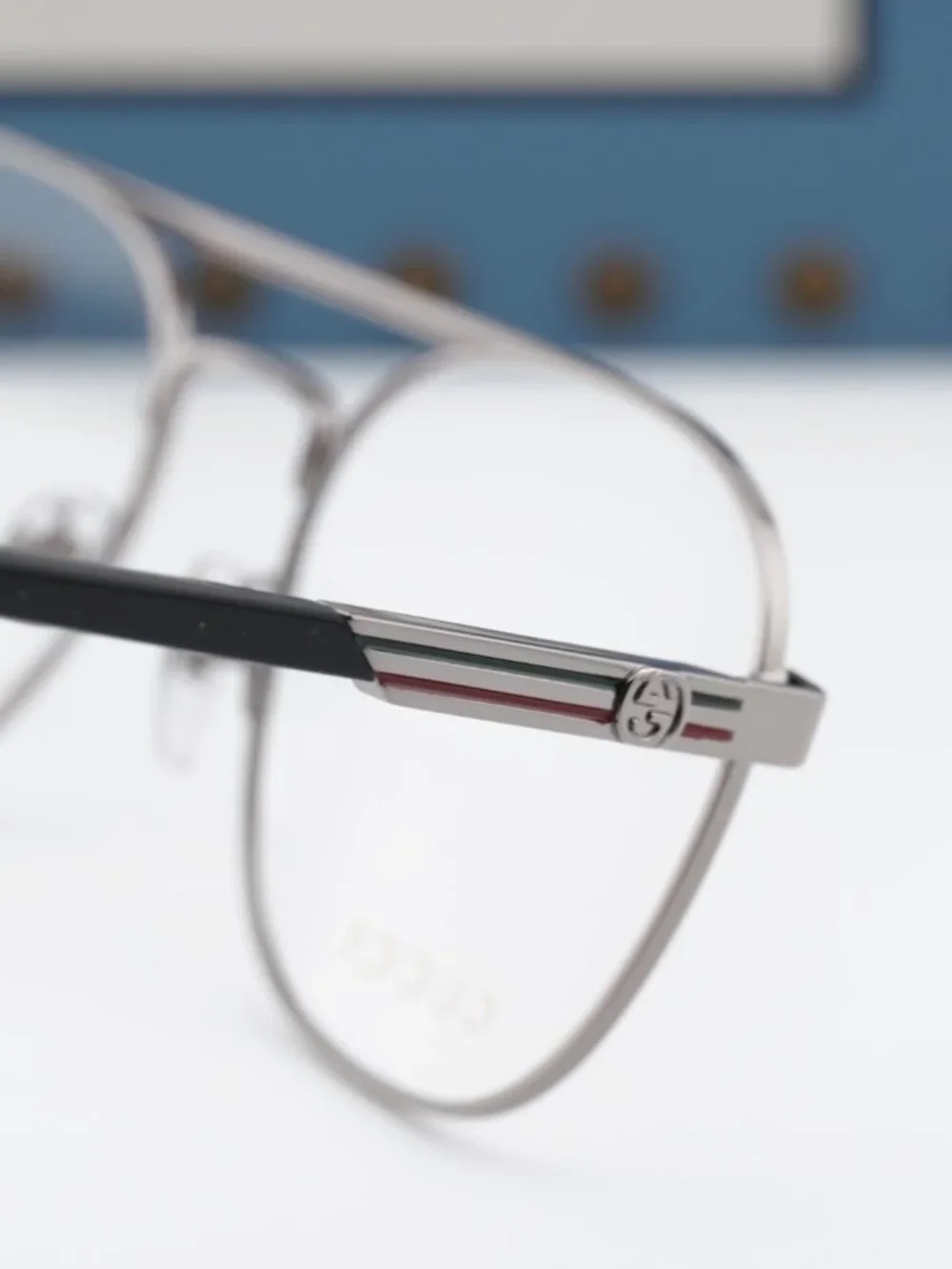 Gucci GG1290O 001 Aviator Eyeglasses - Ruthenium and Black 54mm